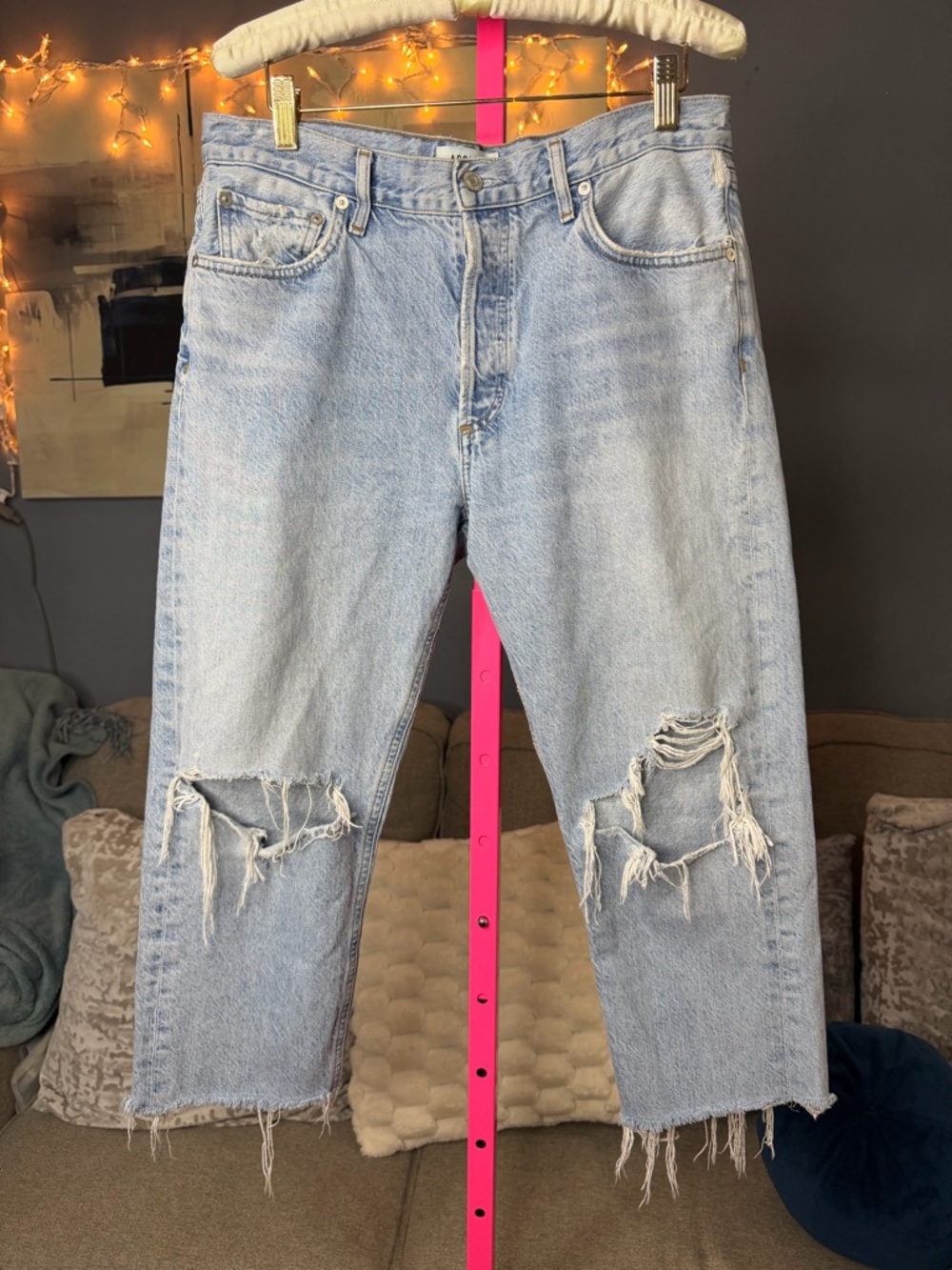 AGOLDE Jamie Organic Cotton Distressed Cropped Jeans Size 29 Light Wash ❣️ - Picture 2 of 7